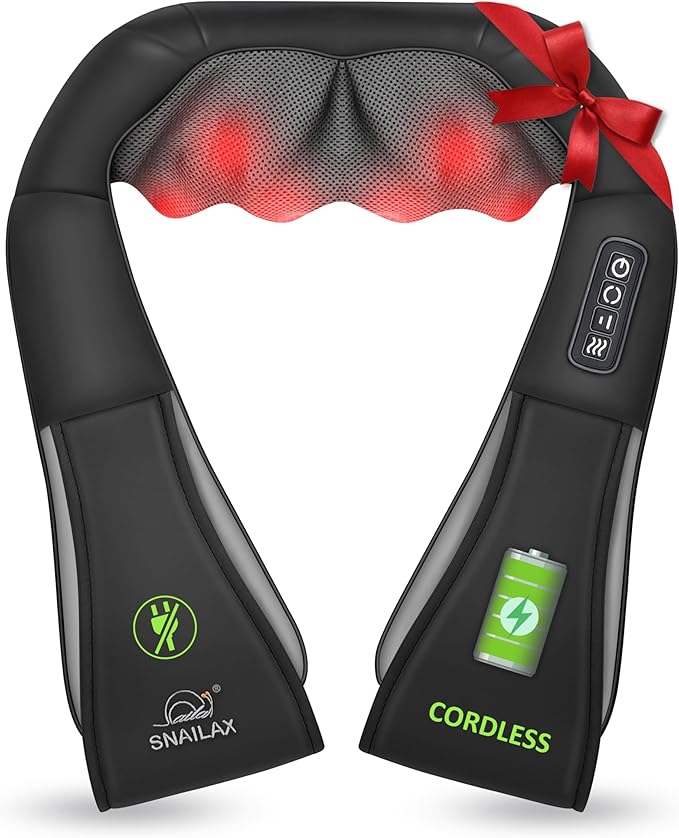Snailax Cordless Massager - Shiatsu Neck and Shoulder Massager with Heat FSA Eligible Portable Lumbar Back Electric Massage Pillow Christmas Gift