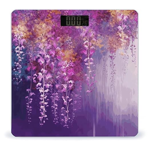 Abstract Purple Weeping Flower Scale for Body Weight Sturdy Tempered Glass Weighing Scales with LCD Display Accurate Digital Bathroom Scale Convenient Body Fat Smart Scales 400lb