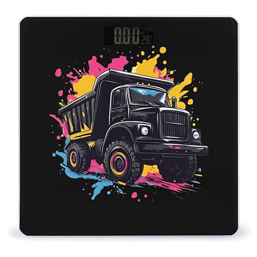 Cool Black Dump Truck Digital Bathroom Scale for Body Weight Lighted LCD Display Round Corner