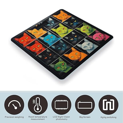 Cat Collage Pictures Scale for Body Weight Precision Bathroom Weighing Scales with Back Lit LCD Display Sturdy Tempered Glass Body Weight Scales Digital Bathroom Scale 400lb