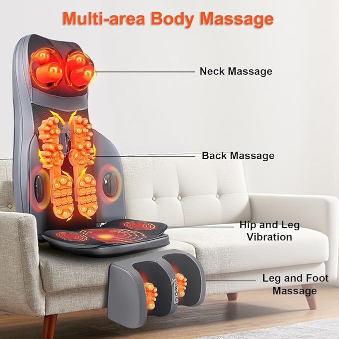 Lvrunben Shiatsu Back Massager with Heat 3D Kneading Massage Chair Pad Electric Massage Seat Cushion for Body NeckShoulder with Movable Multi-Function Leg and Foot Massager for 62-69 inches