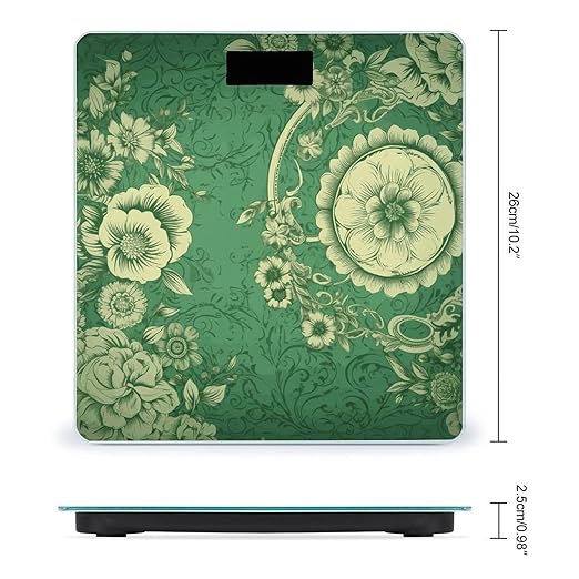 Green Vintage Floral Scale for Body Weight Anti-Slip Sturdy Tempered Glass Weighing Machine Highly Digital Accurate Bright LCD Bathroom Scale for Household Gift