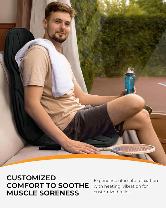 CooCoCo Vibration Back Massager with Heat Gifts for Him Dad Husband Men Massage Chair Pad with 8 Vibrating Motors &amp 2 Levels Heat Massage Seat Cushion for Home Office Seat Use