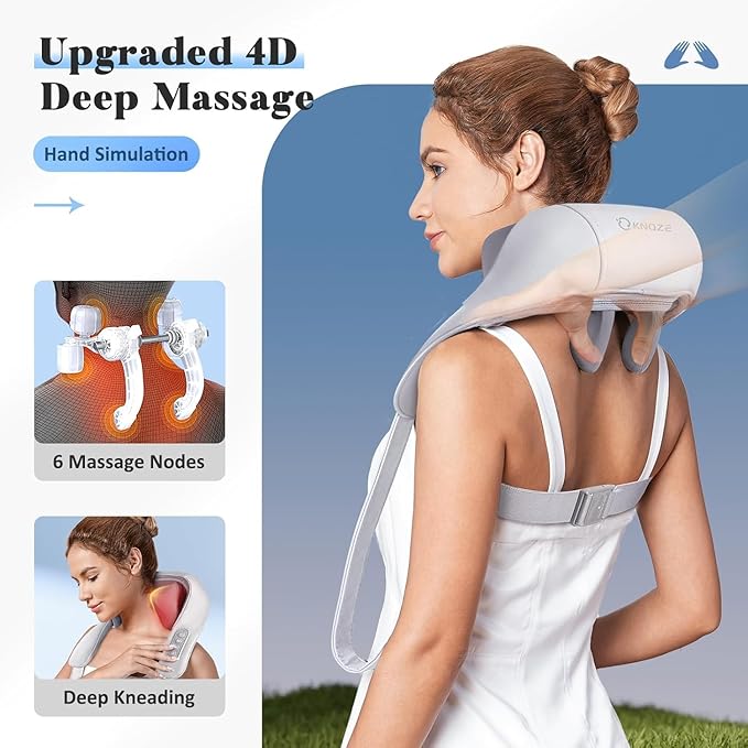 Cordless Neck and Shoulder Massager Shiatsu Neck and Back Massager with Heat 4D Deep Tissue Kneading Massage Pillow for Shoulder Back Leg Muscle Pain Relief Valentine's Day Gifts for Women Men