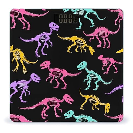 Smart Scale for Body Weight Automatic Switch Digital Bathroom Weighing Scale Dinosaurs Skeletons Colorful Print