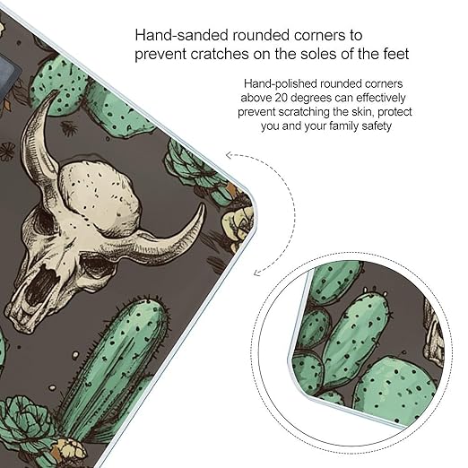 Skull of Bull and Cute Cactus Scale for Body Weight Precision Bathroom Weighing Scales with Back Lit LCD Display Sturdy Tempered Glass Body Weight Scales Digital Bathroom Scale 400lb