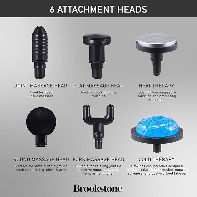 Brookstone - Percussion Massager Cordless Handheld Deep Tissue Muscle Relief Portable Rechargeable Multiple Speeds (Grey)