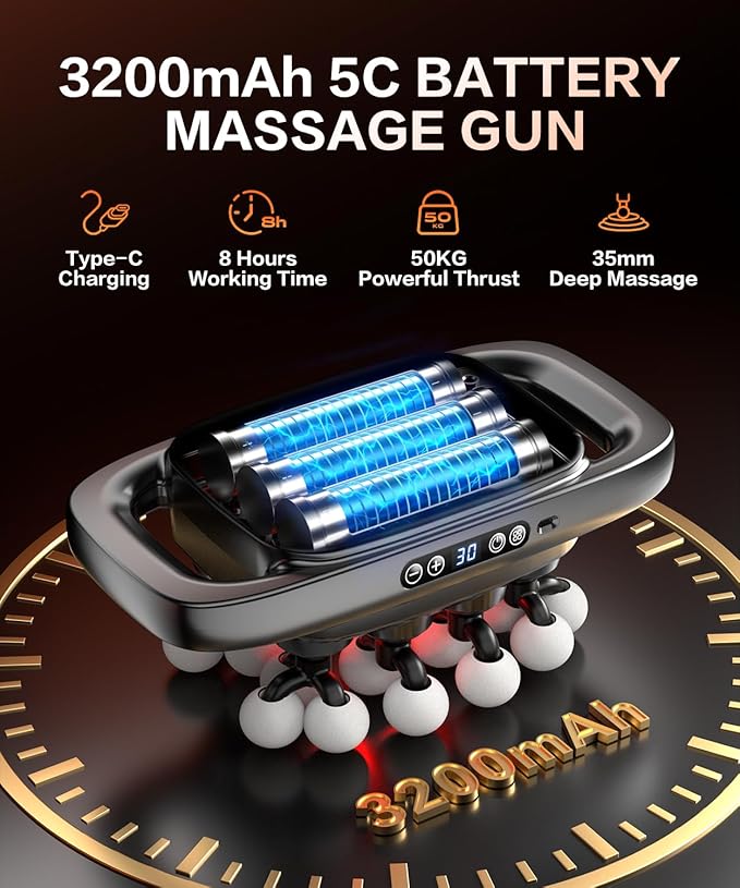 20 Head Massage Gun Deep Tissue Percussion Massager with 3 Modes&amp30 Intensities-Muscle Massage Gun for Back/Shoulder/Foot/Body/Hand Muscle Pain ReliefBirthday Gifts for Men Dad Husband