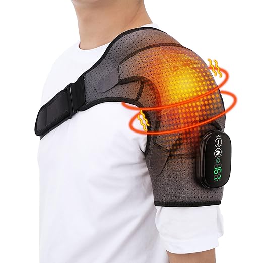 Cordless Shoulder Heating Pad Heated Shoulder Wrap with Vibration Shoulder Massager Heated Shoulder Brace for Women Men FSA Approved Products