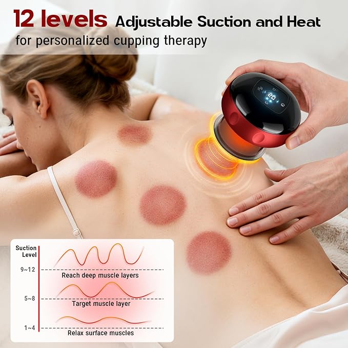 Smart Cupping Therapy Massager 7 in 1 Red Light Cupping Therapy Set with 2 Modes for Targeted Pain Relief Muscle SorenessTighter Skin Cupping Kit with 12 Levels Suction and Heat1 Pack