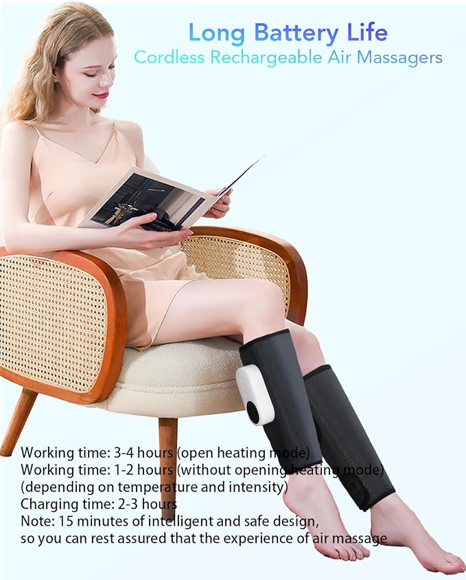 Calf Air Compression Massager for Circulation and Pain Relief Leg Massager with Heat Relieve Fatigue Help for Edema and Varicose Veins Gifts (Calf: Within 22.5 inches)