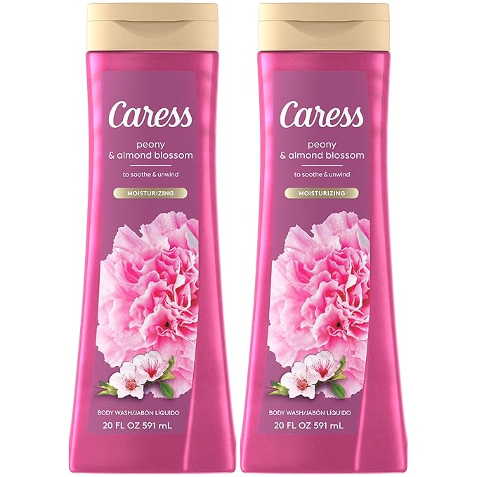 Caress Moisturizing Peony &amp Almond Blossom Body Wash for Fresh Smooth Skin Body Soap to Soothe &amp Unwind 20 Fl Oz (Pack of 2)