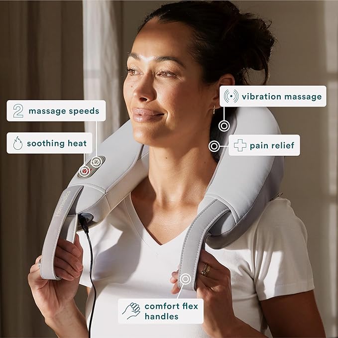 Homedics Pro Therapy Vibration Neck Massager with Soothing Heat Portable Pain Relief Massage for Stiff Neck Muscles Soothing Heat for Tension and Stress Release Customizable Speeds