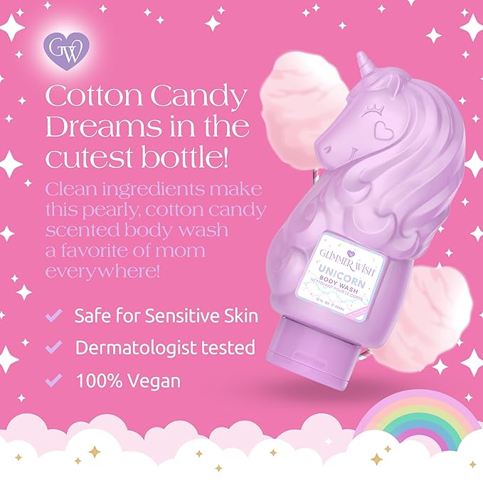 Glimmer Wish Unicorn Body Care Bundle – Shimmering Body Wash &amp Whipped Body Butter | Vanilla Cotton Candy Scent | Vegan Cruelty-Free Sulfate-Free Dermatologist Tested