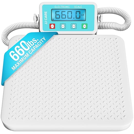 JJ CARE Medical Scale - Heavy Duty 660 lbs/299 Kgs Capacity Wrestling Scale for Gyms with Easy to Read LCD Display | Professional Medical Grade Meter for Body Weight Home Hospital &amp Physicians