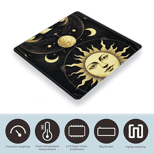 Smart Scale for Body Weight Digital Bathroom Weighing Scale Energy Saving Scale Tarot Card Magic Boho Vintage Sun Moon Stars
