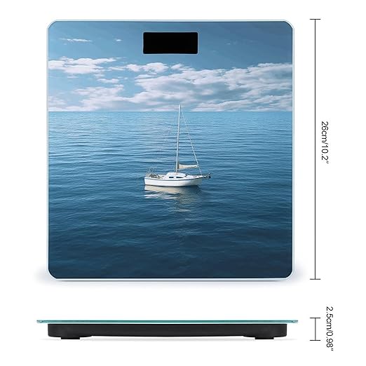White Boat on Blue Sea Digital Bathroom Scale for Body Weight Weighing Scale with Backlit LCD Display High Precision Measurements &amp Measures Weight Up to 180kg