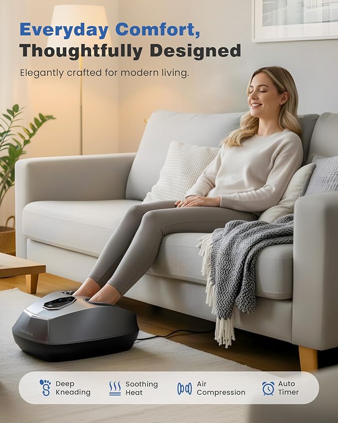 KING RELAX Shiatsu Foot Massager with Heat 2026 Upgraded Deep Kneading &amp Squeeze Massage for Plantar Fasciitis Modern Sculpted Design Fits Up to Size 14 FSA Eligible HSA Store Mothers Day Gif