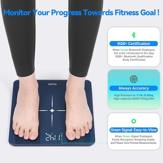 Vitafit Smart Scale for Body Weight High Accuracy 0.1lb by Our Professional Factory Since 2001 Weight Scale App Sync 13 Body Composition with BMI Body Fat and Muscle 400lb LED Space Light