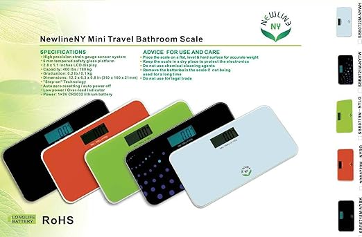 NewlineNY SBB0718M-NYBK Step-On Mini Travel Bathroom Scale Cool Black