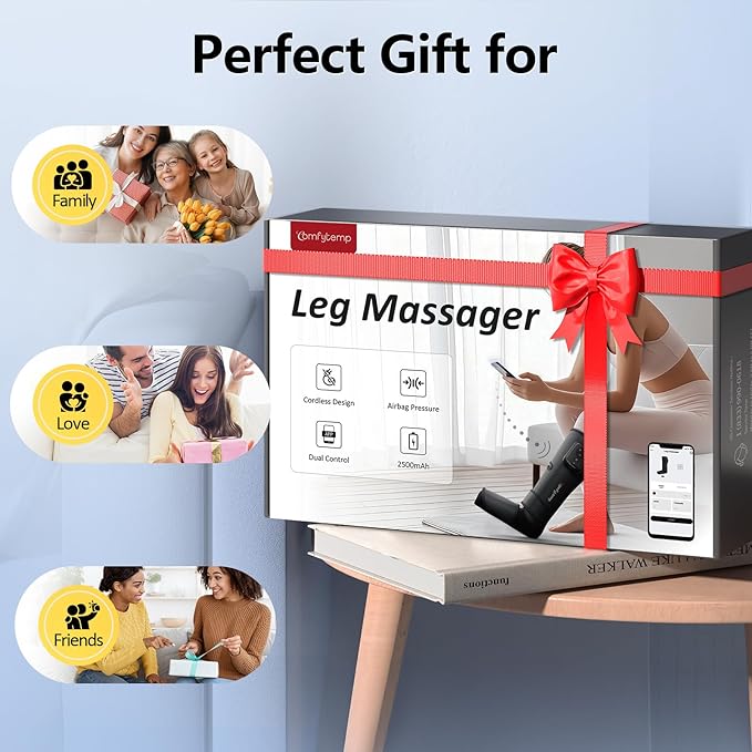 Comfytemp Air Compression Therapy Device K1011 Cordless Leg Massager for Circulation and Pain Relief Portable Foot and Calf Massage Boot Christmas Gift for Dad Men Mom Women Seniors (1 Pack)