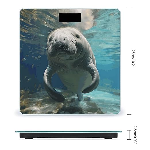 Cute Sea Animal Manatee Bathroom Scale for Body Weight Bathroom Weighing Scale with Backlit LCD Display Highly Accurate Measures Weight Up to 180kg