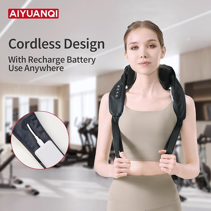 Cordless Neck Massager with Heat Rechargeable Shiatsu Back Massager for Pain Relief/Muscle Relax 4D Deep Tissue Kneading 3 Mode/2 Heat Auot Off Electric Massager