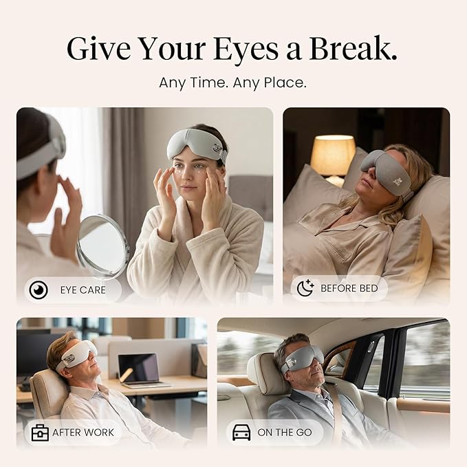 BOB AND BRAD EYEFLOW Eye Massager with Heat &amp Cooling FSA Eligible and HSA - Semiconductor Cold Compress Eye Mask for Migraines Dry Eyes &amp Dark Circles Heated Temple Massager for Headaches