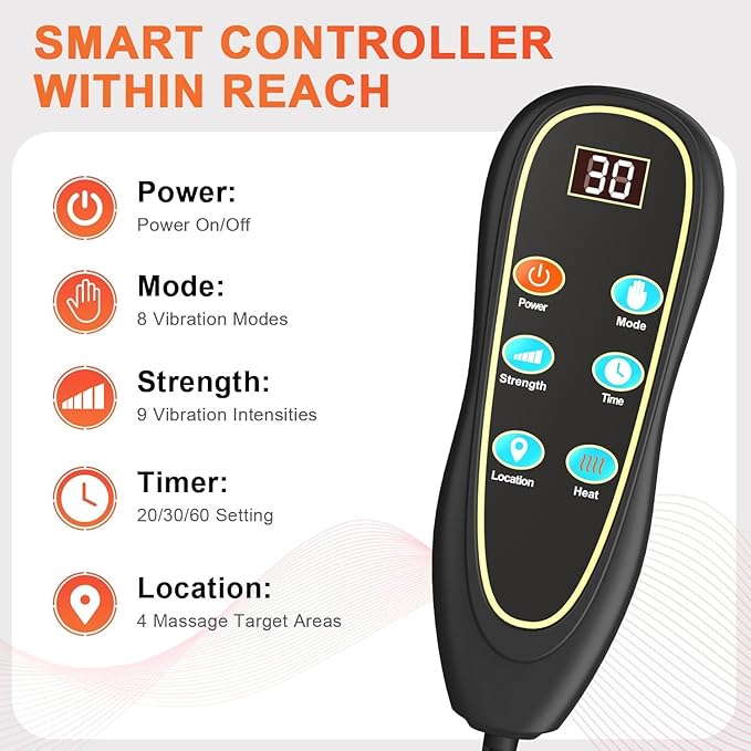 Massage Chair PadBack Massager with Heat Vibration Massage Seat Cushion 20-30-60 Minutes Auto-TimerAdjustable Lumbar SupportChair Massager for OfficeReclinerGifts for MenWomen