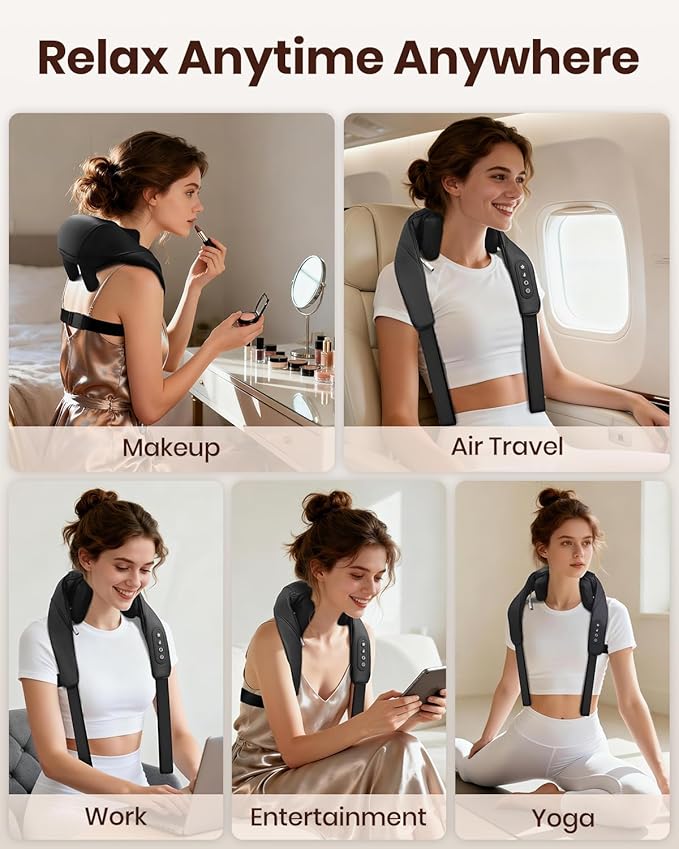 Brushless Neck Massager with Heat Cordless 6D Neck Massager for Pain Relief Deep Tissue Neck and Shoulder Massager with 3 Speeds Ideal Gift for Friends Family