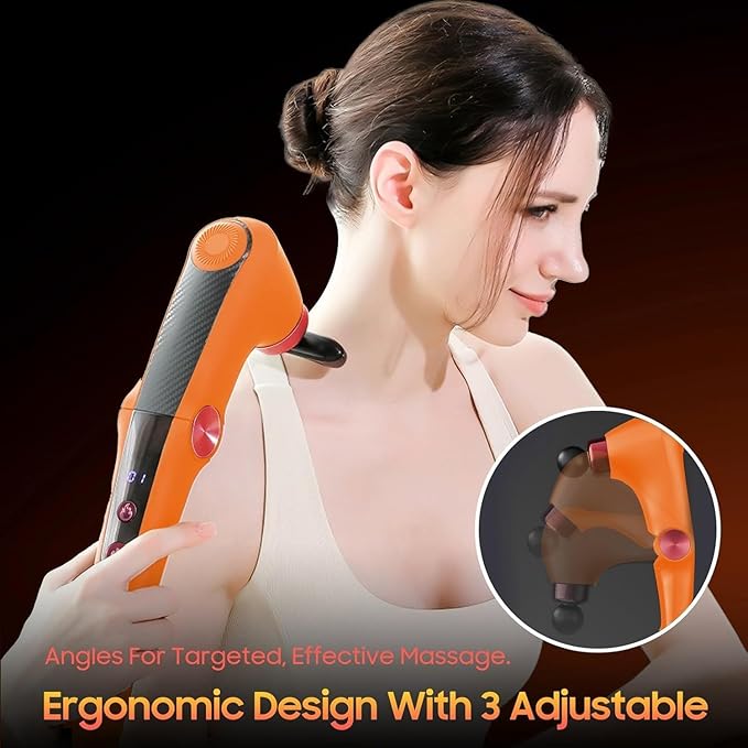 Massage Gun with 10 Replacement Heads Massage Gun with Heat Back Massager for Pain Relief Deep Tissue Massager for Shoulder &amp Back Muscle Recovery (Orange)