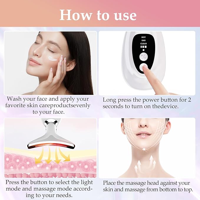 New Red-Light-Therapy-for-Face and Neck Massager Tool7 Colors Adjustable Vibration and ThermalsWomens Skin Rejuvenation Lifting Facial Massager Tool for ToningGlow BoostWrinkles