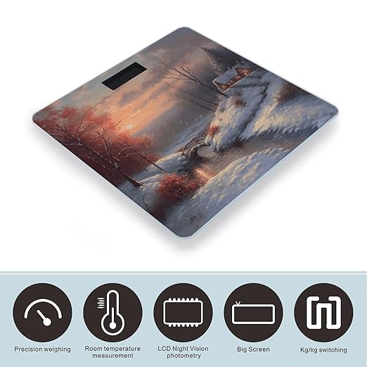 Winter Sunset Scale for Body Weight Anti-Slip Tempered Glass Digital Bathroom Scales Clear LCD Display Weighing Scale Safe Rounded Corners Smart Scales