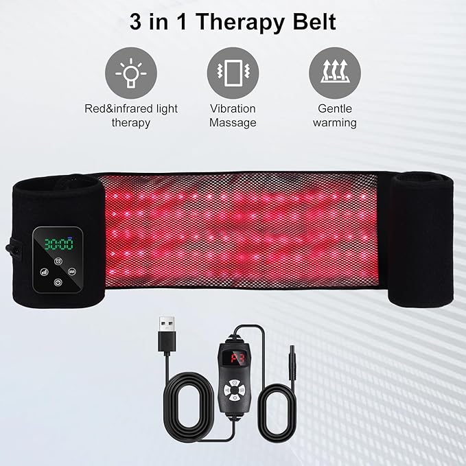 Zupora Red Light Therapy Belt for Pain ReliefCordless Heating Vibration Massage Belt for Back Abdomen USB Rechargeable Wearable Device for Muscle Relaxation