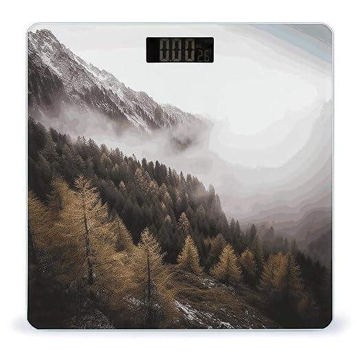 Landscape of Trees and Mountain Surrounded by Fog Smart Scale for Body Weight Accurate Bathroom Scale with LED Display Digital Weight Scales Weighing Machine High Precision Scales for Bath Home