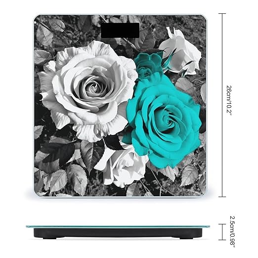 Black White Teal Gray Rose Flowers Scale for Body Weight Sturdy Tempered Glass Weighing Scales with LCD Display Accurate Digital Bathroom Scale Convenient Body Fat Smart Scales Easy Read