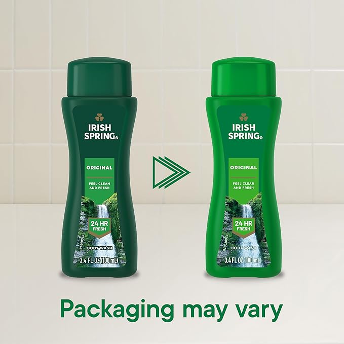 Irish Spring Men's Body Wash Shower Gel Original Clean Travel Size Body Wash 3.40 Fl Oz (Pack of 24)