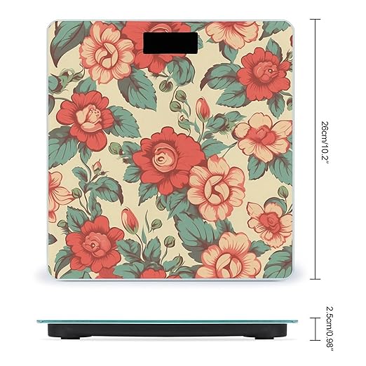 Retro Flower Scale for Body Weight Precision Bathroom Weighing Scales with Back Lit LCD Display Sturdy Tempered Glass Body Weight Scales Digital Bathroom Scale 400lb