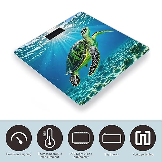 Turtle Swimming in The Sea Scale for Body Weight Highly Accurate Digital Bathroom Body Scale Digital Bathroom Scales for People Anti-Slip Large LCD Display Smart Scales