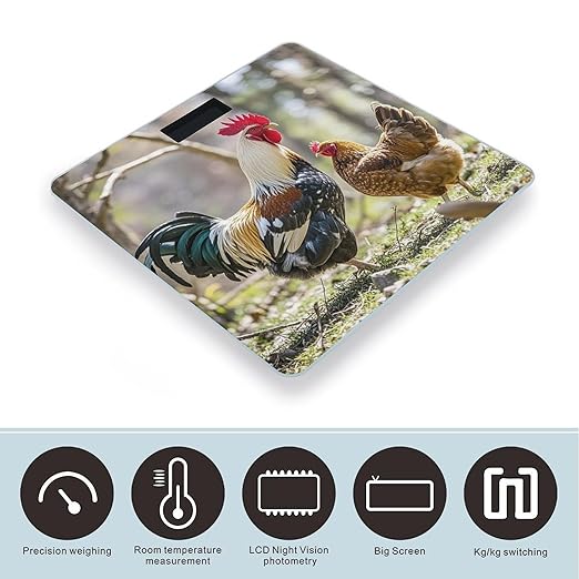 Rooster and Hen Bathroom Scale for Body Weight with High Precision Large LCD Backlight Display Digital Weighing Scale with BMI Capacity Up to 180kg