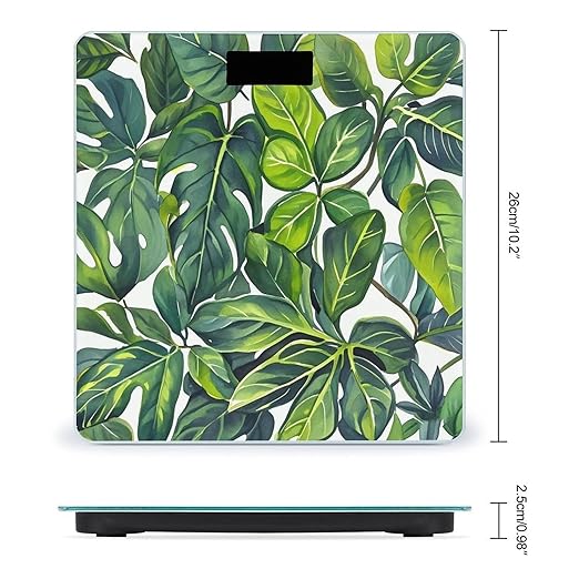 Green Leaves of Plants Bathroom Scale for Body Weight Bathroom Weighing Scales with Back Lit LED Display Sturdy Tempered Glass Body Weight Bathroom Scale 400lb Weighing