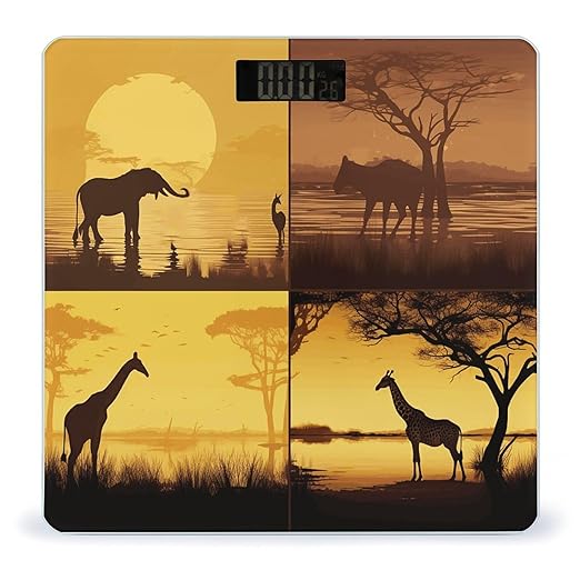African Grassland Animals Smart Scale for Body Weight Accurate Bathroom Scale with LED Display Digital Weight Scales Weighing Machine High Precision Scales for Bath Home