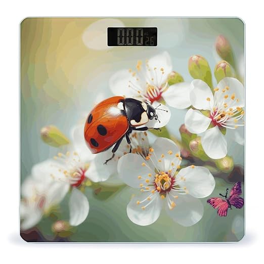 Digital Bathroom Scale for Body Weight Scale with Bright LCD Display High Accuracy Step-On Technology Auto On/Off Butterfly Ladybug Flower Digital Scales 400 Lbs /180kg