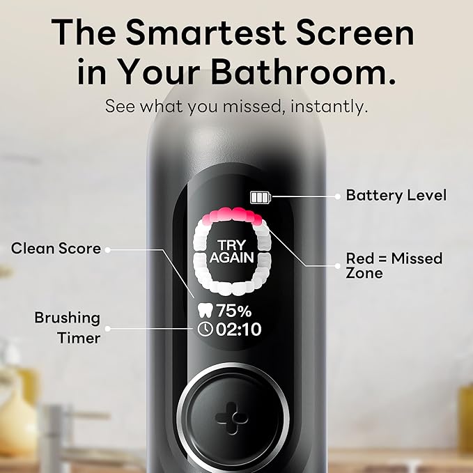 AI Sonic Electric Toothbrush for Adults with Brushing Score &amp Smart Timer Display 6-Zone Tracking Rechargeable Whitening Brush with Soft Heads (Midnight Black)