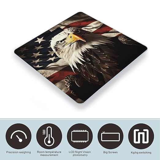 Digital Bathroom Scale for Body Weight Scale with Bright LCD Display High Accuracy Step-On Technology Auto On/Off Bald Eagle Flag Veterans Digital Scales 400 Lbs /180kg