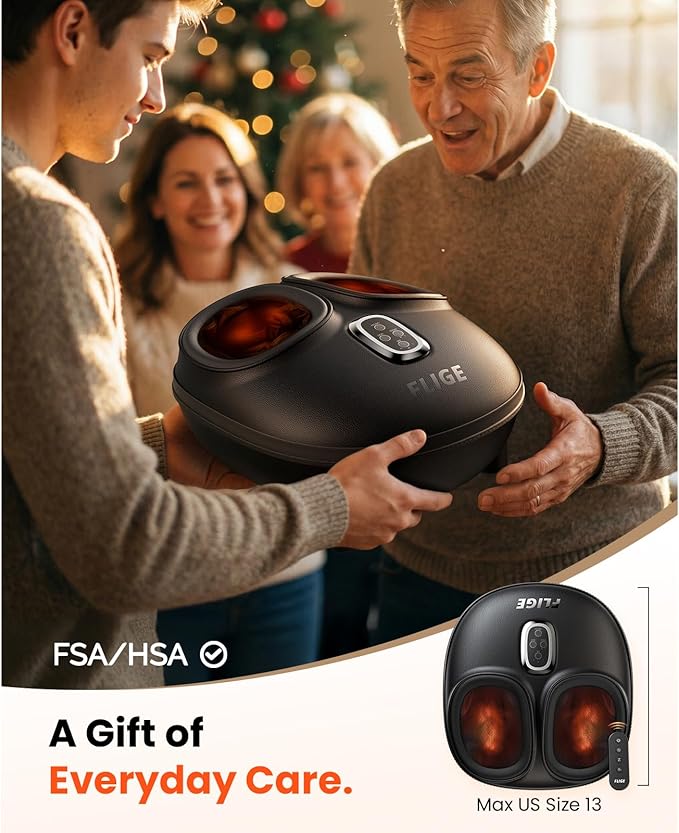 Shiatsu Foot Massager with Heat FSA-HSA Eligible Deep Kneading &amp Compression Feet Massager for Plantar Fasciitis Neuropathy Pain Relief Targets Heel Arch &amp Toes - Fits Up to Men Size 13