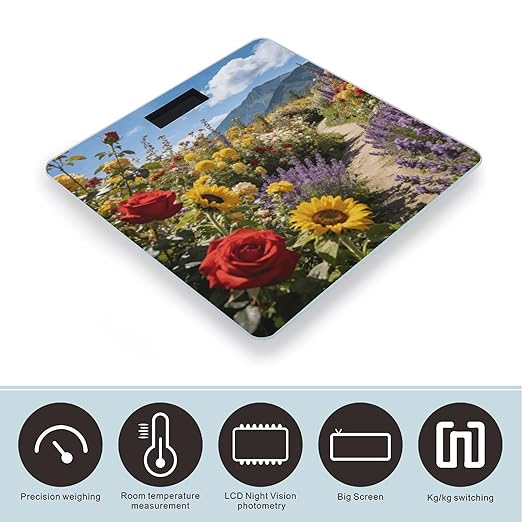 Flower Radial Mountain Smart Scale for Body Weight Digital Bathroom Scale Toughened Glass Weight Scale with Large LCD Backlight Display High Precision Scales Weighing Machine