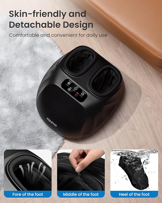 RENPHO Foot Massager Machine with Heat [2026 Upgraded] Shiatsu Foot Massager for Neuropathy Plantar Fasciitis Massager for Men Women Up to Size 14 FSA Eligible HSA Store Eligible Massager Black