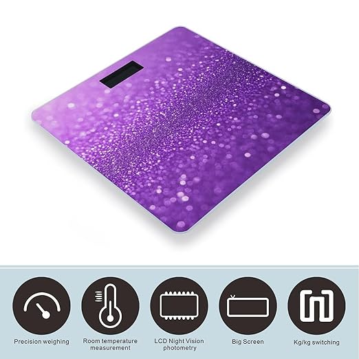 Women's Fashion Automatic Switch Digital Bathroom Weighing Scale Smart Scale Purple Glitter Sparkle Pattern
