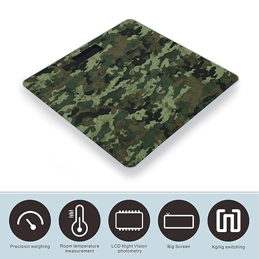 Green Military Camo Bathroom Scale Rounded Smart Scale for Body Weight Automatic Power On/Off Weight Scales Accurate Bathroom Digital Scales for Pet Home Bedroom Kitchen